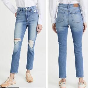 Madewell The Perfect Vintage Jean Denman Wash Light Ripped Ankle Length NWT